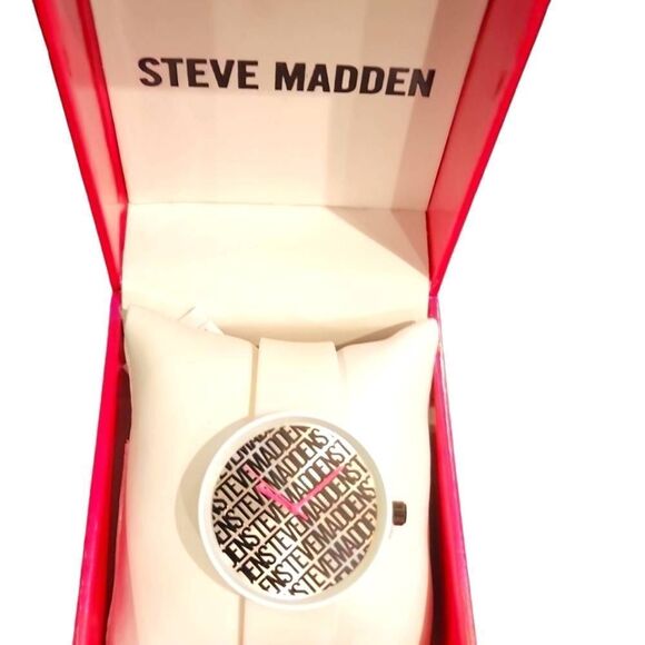 Steve Madden Logo Crazy Silicone Watch- White w/Pink Dial main image 5